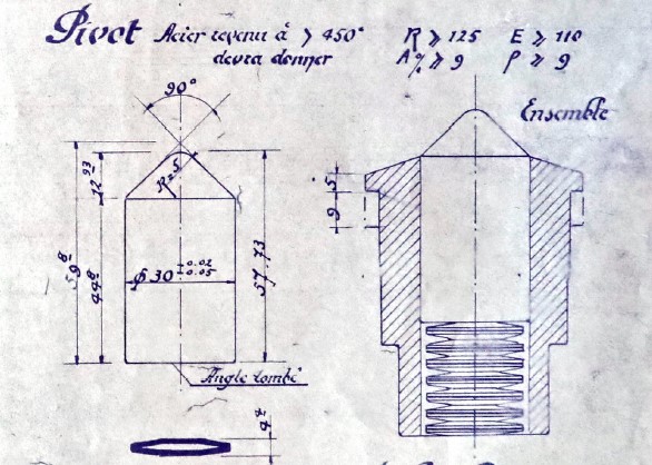 Ligne Maginot - Tampons et volets de protection des trémies pour arme d'infanterie - Douille et crapaudine pivot de l'axe inférieur du volet de trémie.