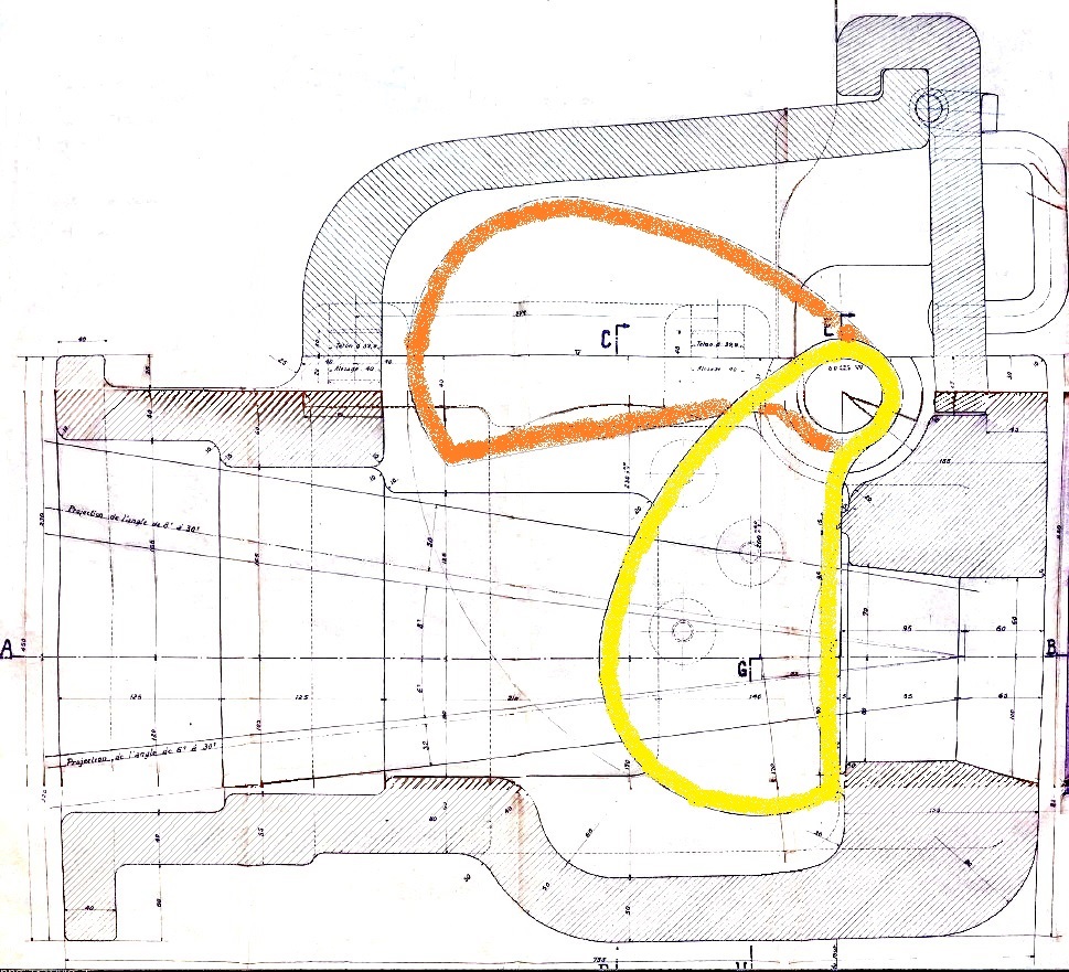 Ligne Maginot - Tampons et volets de protection des trémies pour arme d'infanterie - Coupe de trémie D8-06 avec volet à rotation horizontale.