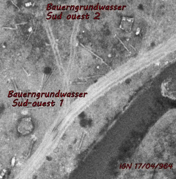 Ligne Maginot - BAUERNGRUNDWASSER SUD OUEST 2 - (Blockhaus pour arme infanterie) - Les blockhaus Bauerngrundwasser Sud-Ouest 1 et 2 en 1964 - IGN - Géoportail 1964