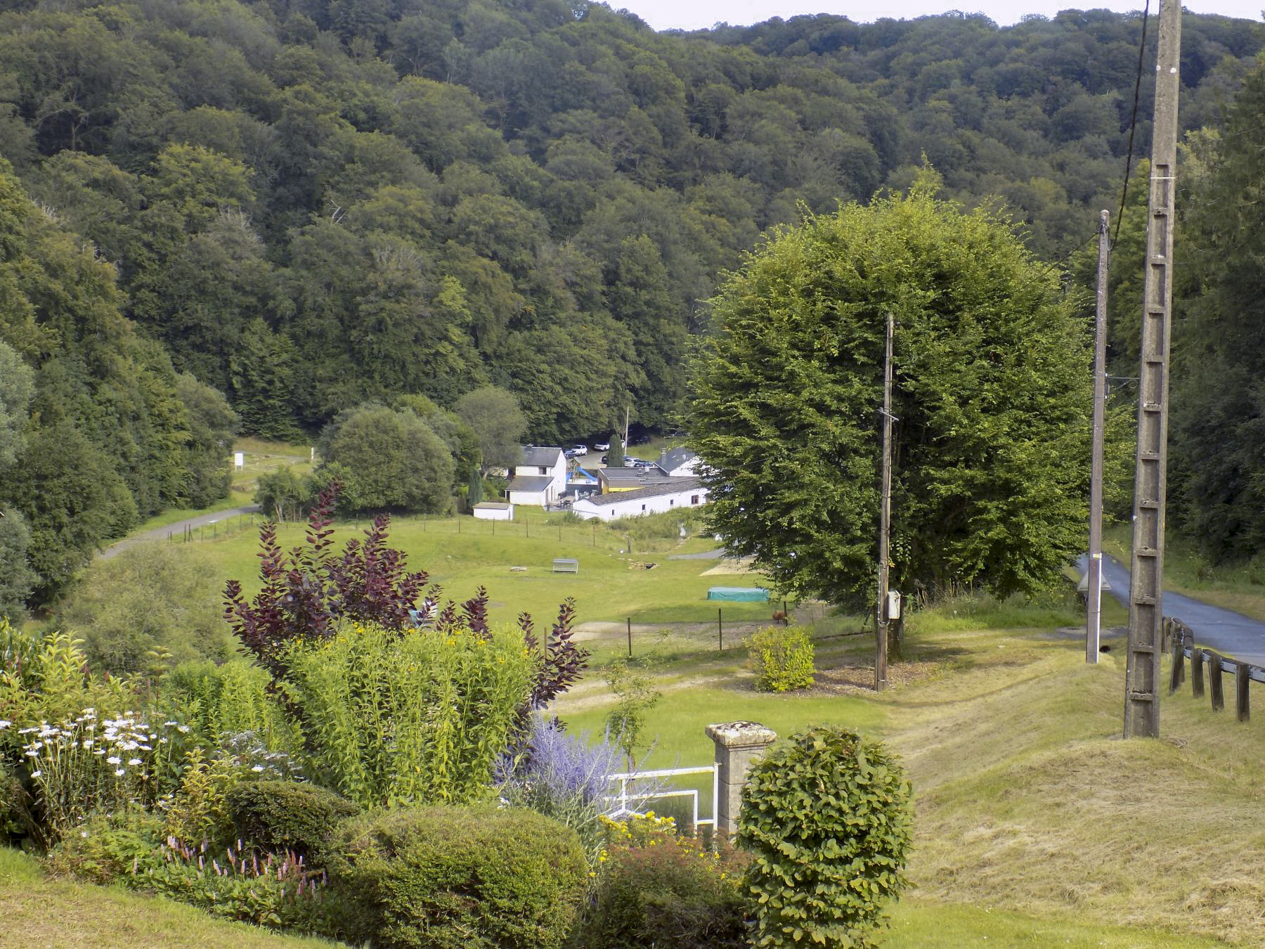 Ligne Maginot - MF22 - Y - CROIX DU ROUTY - (Poste GRM - Maison Forte) - Vue vers les bâtiments Le Chameleux au fond du vallée (frontière belge).