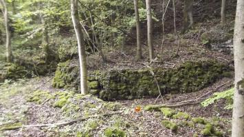 Ligne Maginot - LES FOLIES (IIE BON / 155° RIF) - (PC de Quartier) - Vue reculée du chemin d'accès au deux entrées, à gauche la chambre de coupure, à droite le PC du II /155° RIF