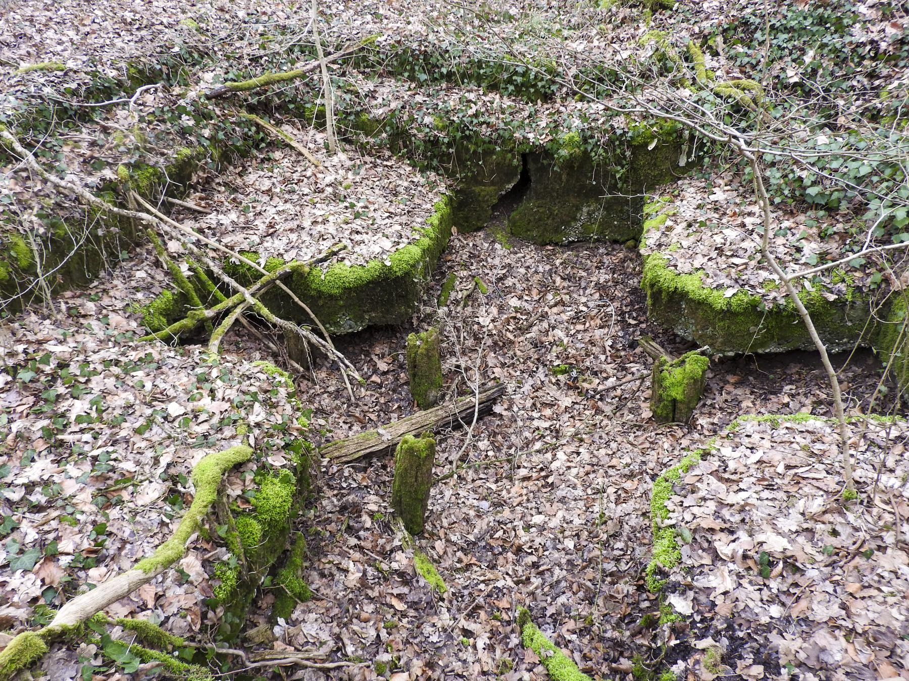 Ligne Maginot - SCHIRMENSTUDEN 12 - (Cuve pour canon) - Le fond de la cuve pour canon. On remarque la présence de poteau en bois. - STENGER Mathieu