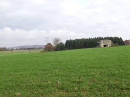 Ligne Maginot - M71B - (Blockhaus pour arme infanterie) - Le blockhaus à droite et la casemate MC07 à gauche près du pylone électrique.