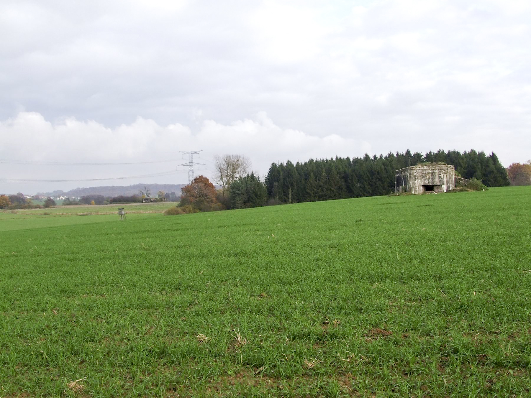 Ligne Maginot - M71B - (Blockhaus pour arme infanterie) - Le blockhaus à droite et la casemate MC07 à gauche près du pylone électrique.