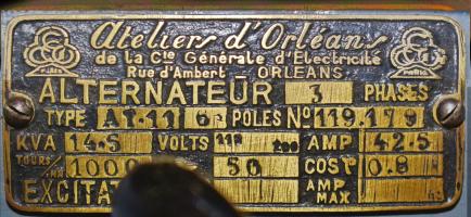 Ligne Maginot - OBERROEDERN SUD - RIEFFEL - (Casemate d'infanterie - Double) - Plaque de constructeur de l'alternateur des ateliers d'Orléans