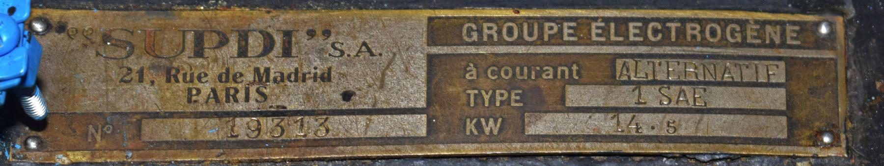 Ligne Maginot - OBERROEDERN SUD - RIEFFEL - (Casemate d'infanterie - Double) - Plaque de constructeur du groupe électrogène SUPDI - Daniel Froehly