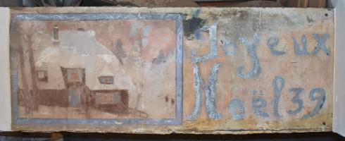 Ligne Maginot - 84 - CHEMIN CREUX - (Casemate d'infanterie - Double) - Peinture murale 'Joyeux Noël 1939' au-dessus de l'entrée du matériel