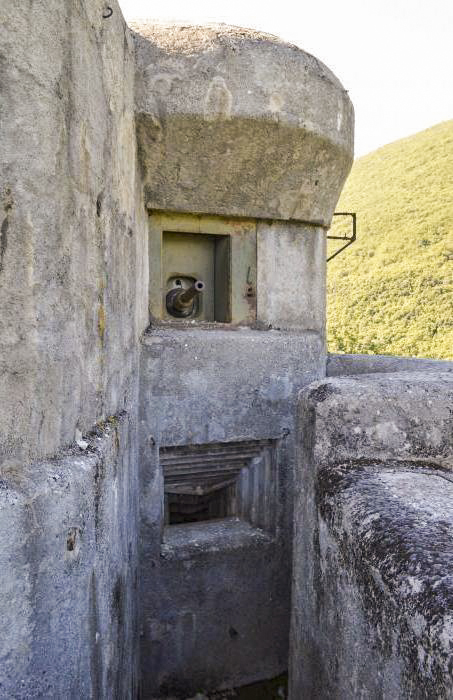 Ligne Maginot - CASTILLON (CN) - EO8 - (Ouvrage d'artillerie) - Bloc 3
Créneaux pour canon de 75 (au dessus) et mortier de 81 mm (en partie basse)
Les supports de l'antenne radio sont visibles sur la droite de la photo