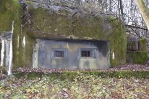 Ligne Maginot - GALGENBERG - A15 - (Ouvrage d'artillerie) - Bloc 2
Vue de la façade avec les deux créneaux et le projecteur.