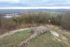 Ligne Maginot - GALGENBERG - A15 - (Ouvrage d'artillerie) - Bloc 5
La cloche JM et sa curieuse crête de galets domine la vallée de la Moselle et l'ouvrage de Sentzich auquel mène le sentier à droite. 
