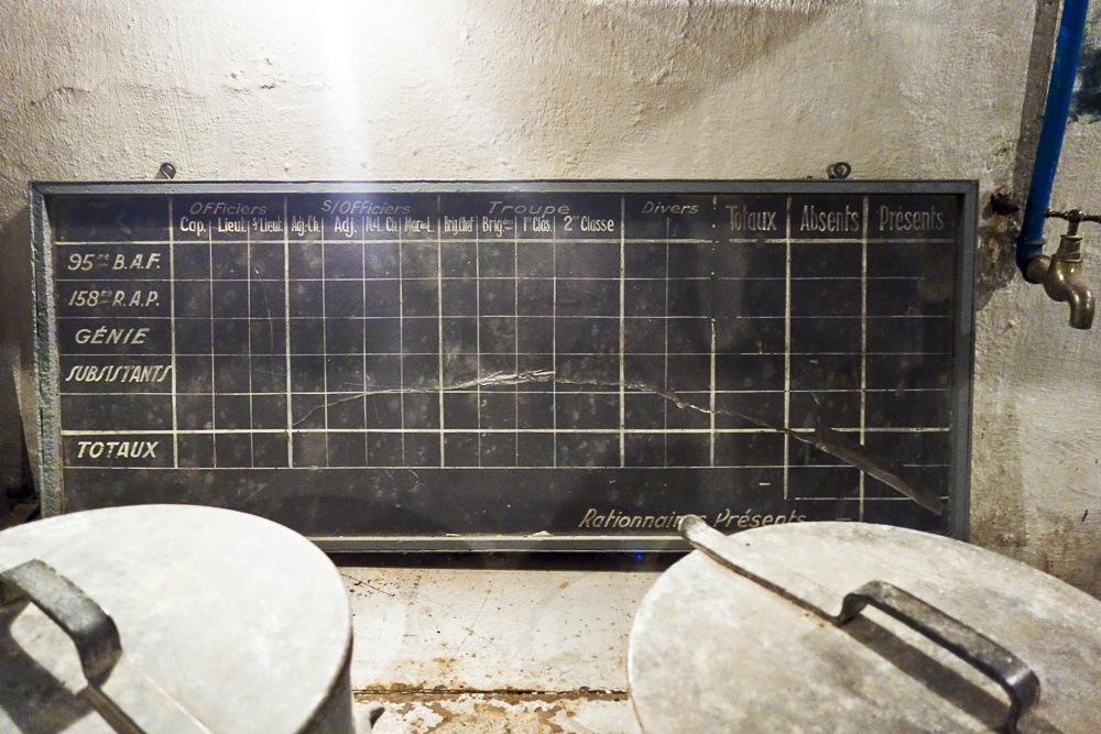 Ligne Maginot - SAINT ROCH (SHR) - (Ouvrage d'artillerie) - Cuisine
Tableau des rationnaires de l'ouvrage : 95° BAF, 158° RAP, Génie ...