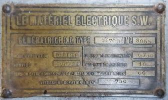 Ligne Maginot - SENTZICH - A16 - (Ouvrage d'infanterie) - Plaque de génératrice C.C. - S.W. Schneider-Westinghouse.