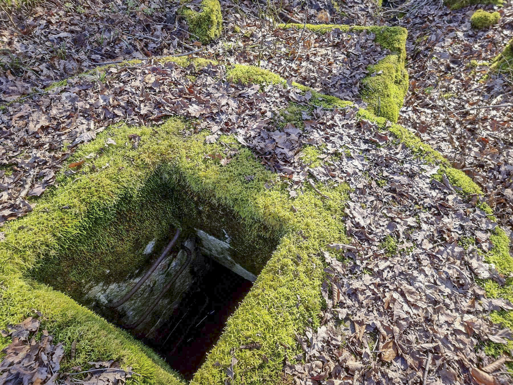 Ligne Maginot - CT58 - (Cuve pour arme d'infanterie) - Puit d'accès pour accéder à la tourelle démontable via sa base, et tranchée bétonnée d'accès derrière.