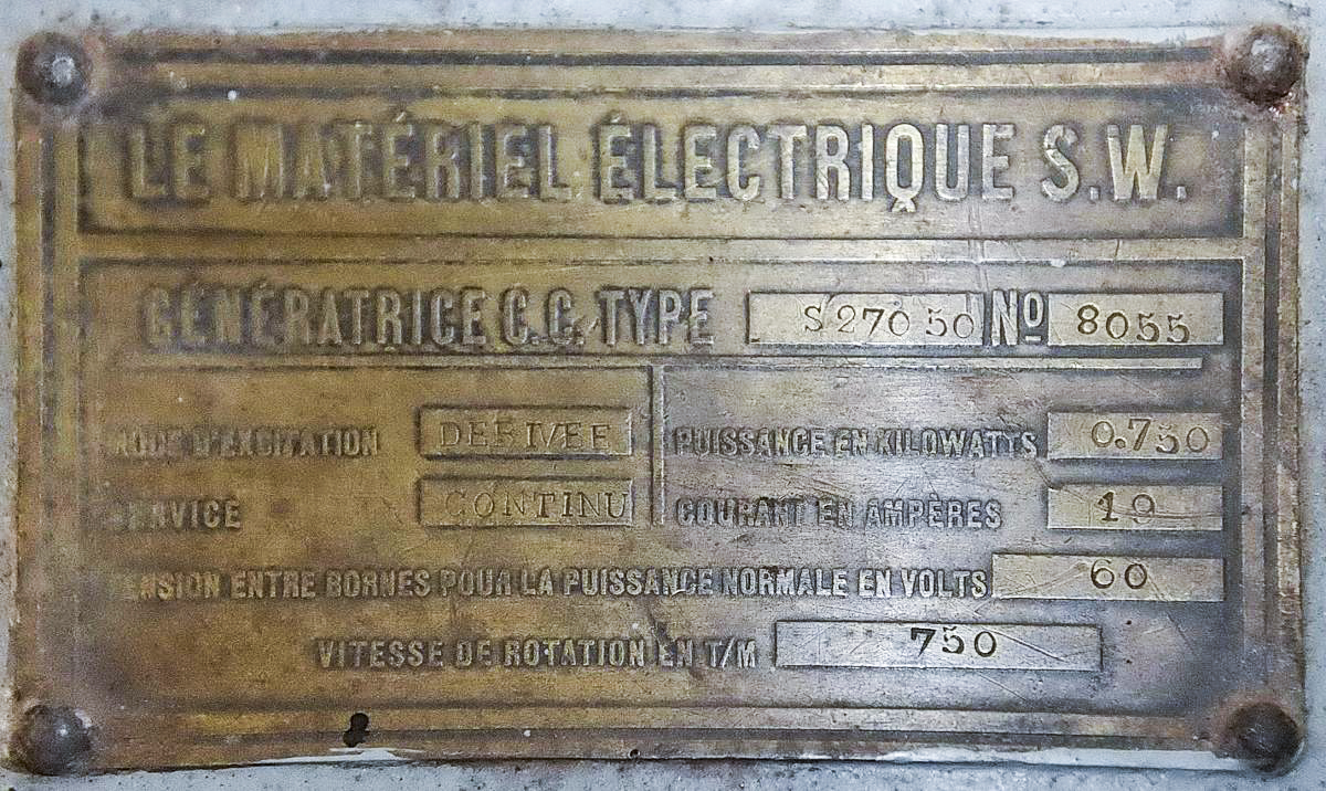 Ligne Maginot - SENTZICH - A16 - (Ouvrage d'infanterie) - Plaque de génératrice C.C. - S.W. Schneider-Westinghouse.