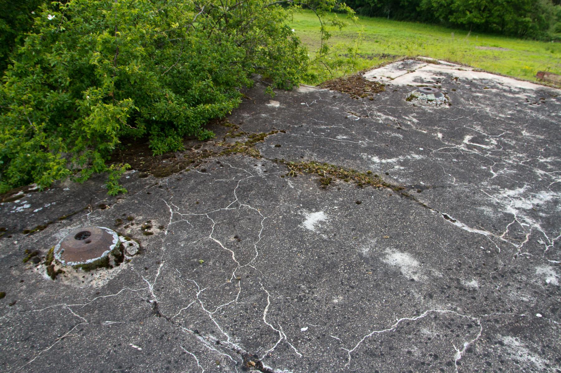 Ligne Maginot - CB13 - (Blockhaus pour canon) - Dalle supérieure du blockhaus avec les deux orifices pour périscopes - Michel Teiten