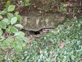 Ligne Maginot - CB103 - (Blockhaus pour canon) - Créneau de tir pour arme d'infanterie qui se trouve dans la partie 'vie'.
 Une branche et des planches, encore en place, ont été utilisées pour le coffrage.