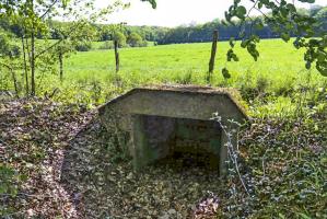 Ligne Maginot - HUBERBUSCH 4 - (Blockhaus pour arme infanterie) - Petit bouclier, avec plaque métallique. Armement probable paire d'yeux et très petite arme d'infanterie