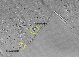 Ligne Maginot - BUCHENHUEGEL 2 et 3 - (Cuve pour arme d'infanterie) - Les deux emplacements de tir sud en vue lidar