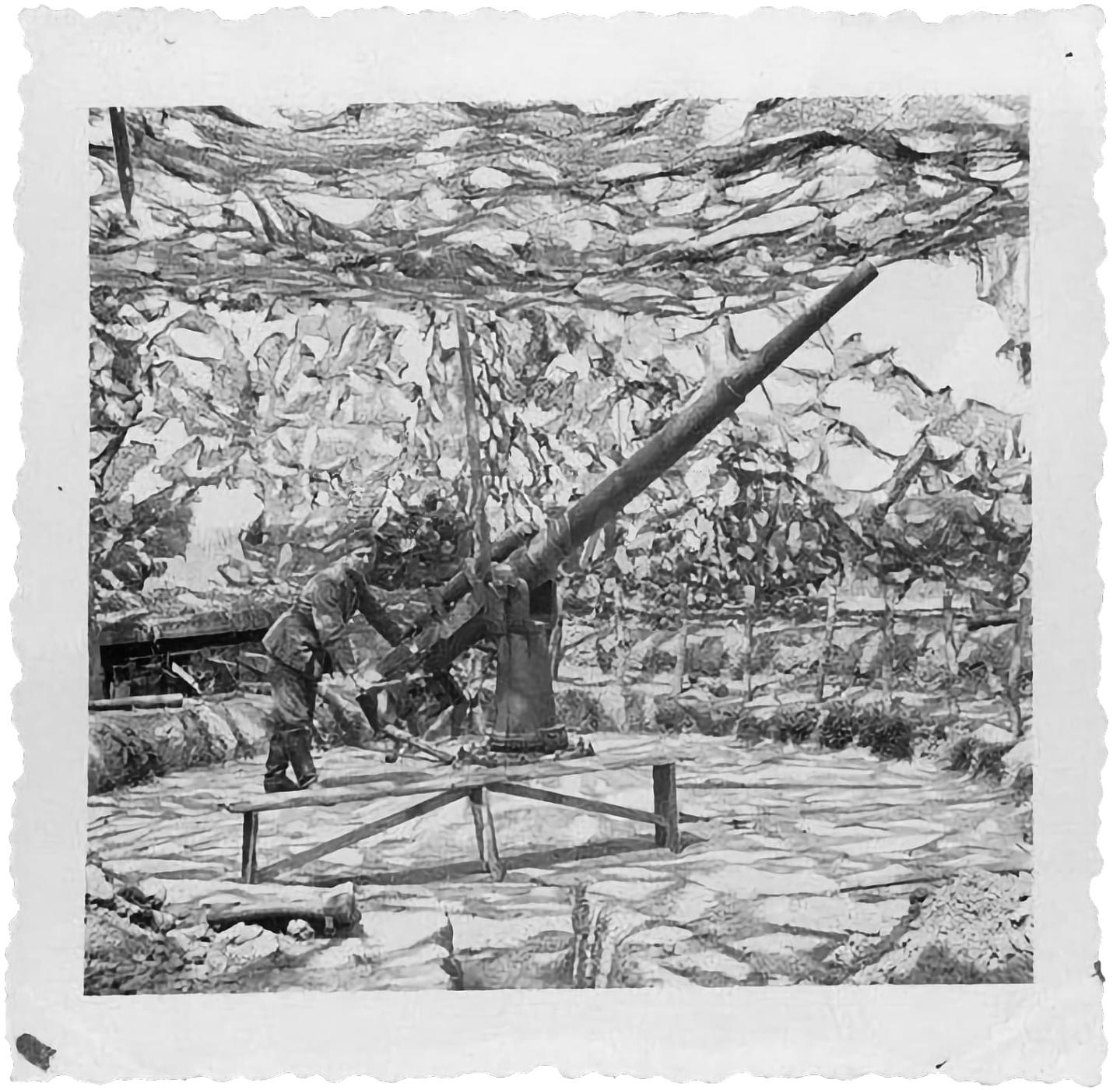 Ligne Maginot - Canon antichar de 65 mm modèle 1902 - Canon dans sa cuve, noter le camouflage
