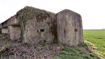 Ligne Maginot - BETTELSTOCK - (Blockhaus pour canon) - Façade coté gauche avec créneaux de défense rapprochée, l'entrée homme est protégée par une petite caponnière