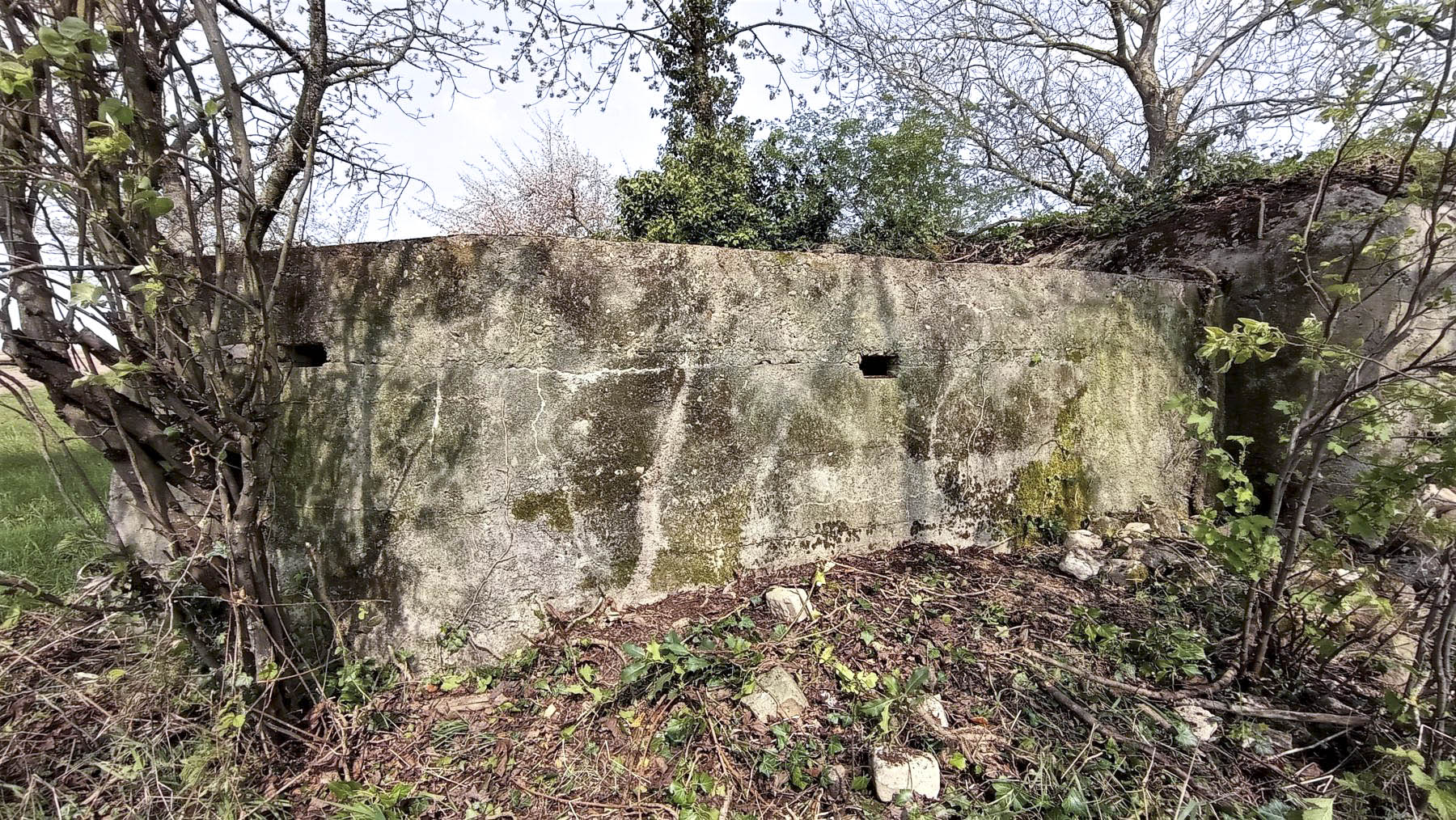 Ligne Maginot - KIRCHGRUBE SUD - (Blockhaus pour canon) - Le mur protégeant l'entrée hommes munis de deux créneaux d'observation - Baptiste GAUDIN