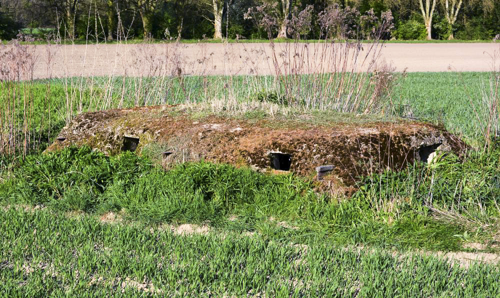 Ligne Maginot - COUR D'ANGLETERRE 2 - (Blockhaus pour arme infanterie) - Les trois créneaux de tir sont visibles sur la photo, ainsi que les rails noyés dans la dalle supérieure qui dépassent de l'ouvrage.
L'entrée se trouve sur le coté gauche