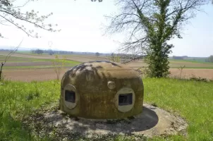 Ligne Maginot - Blockhaus STG 90 - Helfrantzkirch Nord Ouest - Cloche GFM
Cloche type B à 5 créneaux 
Vue vers Helfrantzkirch