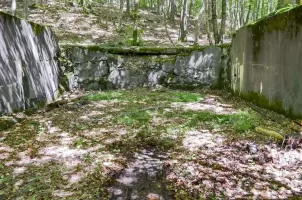 Ligne Maginot - BREITENHAG (BATTERIE DE) - (Position d'artillerie préparée) - Cuve ouest
Emplacement du canon de 240.
On distingue la voie de 40 qui mène au canon. Mais pour plus de détail un nettoyage  s'imposerait.