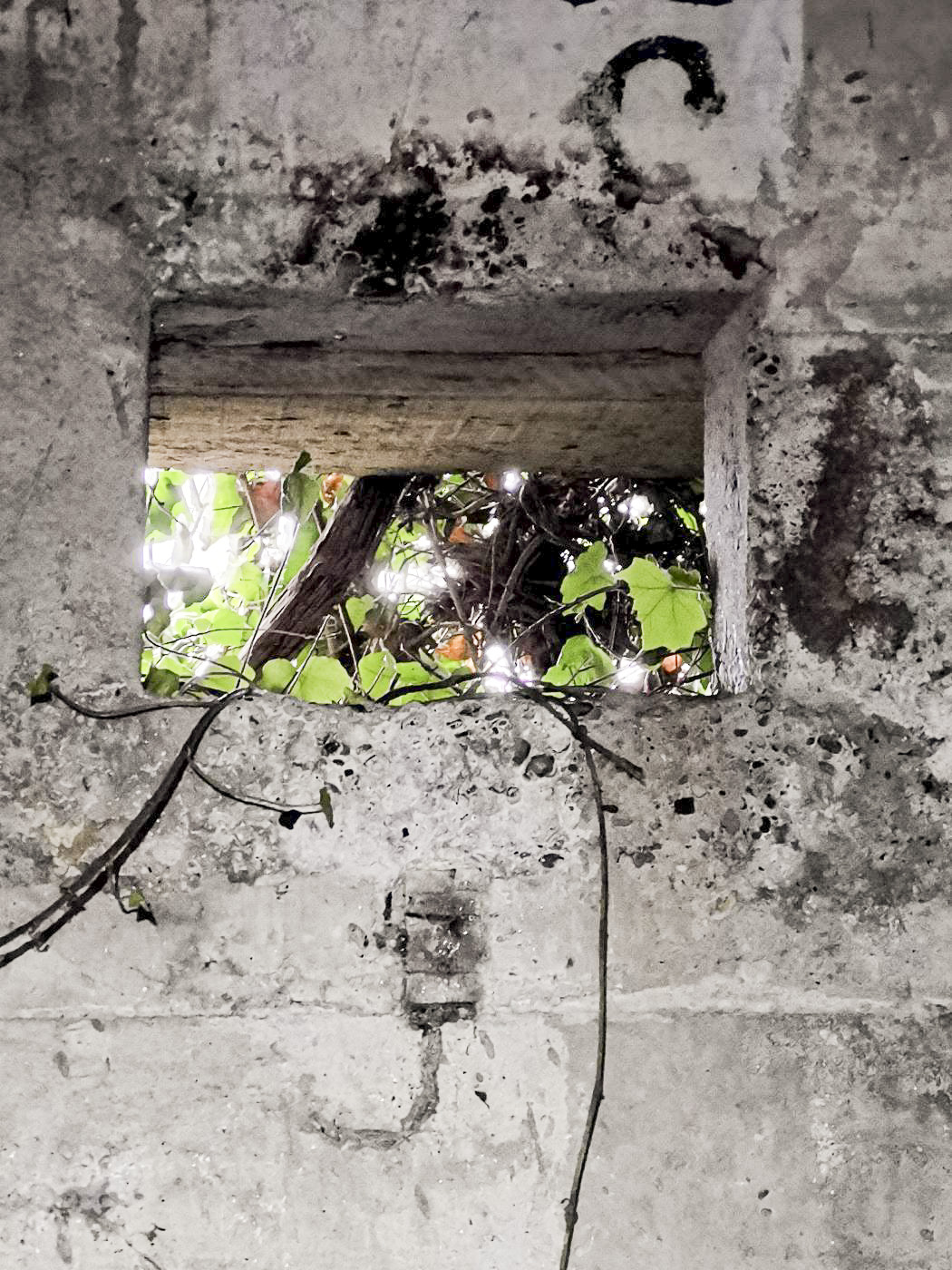 Ligne Maginot - KEMBS LOECHLE 8 - (Blockhaus pour arme infanterie) - En dessous du créneau central, on observe une marque correspondant à celle d'un appareil.