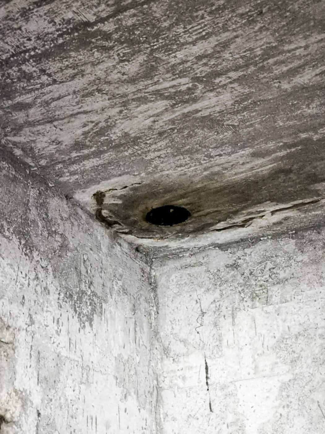 Ligne Maginot - KEMBS LOECHLE 8 - (Blockhaus pour arme infanterie) - Ventilation ou conduit de cheminée, angle gauche du plafond, au dessus du créneau central. 