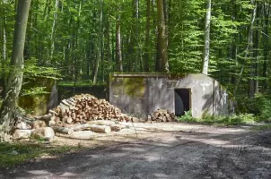 Ligne Maginot - STRENGWALD (BATTERIE DU) - (Position d'artillerie préparée) - Encuvement 1 du canon de 240 et abri à munitions desservis par la voie de 40 cm