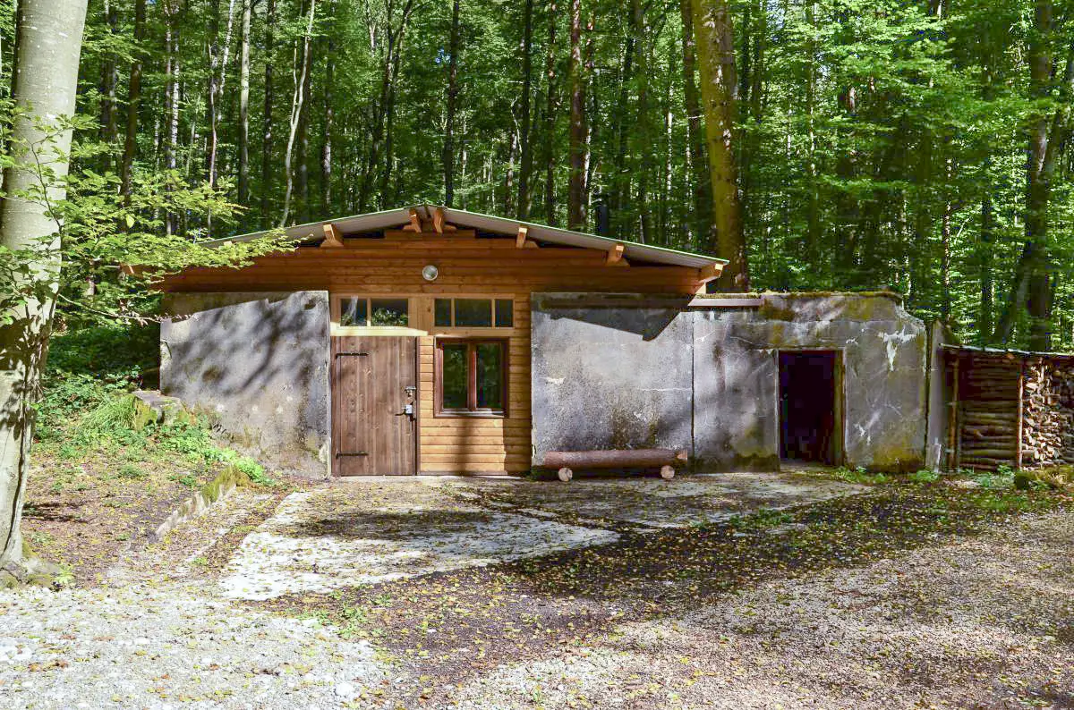 Ligne Maginot - STRENGWALD (BATTERIE DU) - (Position d'artillerie préparée) - Encuvement 1
L'encuvement à été entièrement fermé avec du bois, et une porte cadenassée. A l'intérieur se trouvent des bancs. Le sol a été bétonné, y compris une partie de l'emplacement du canon.