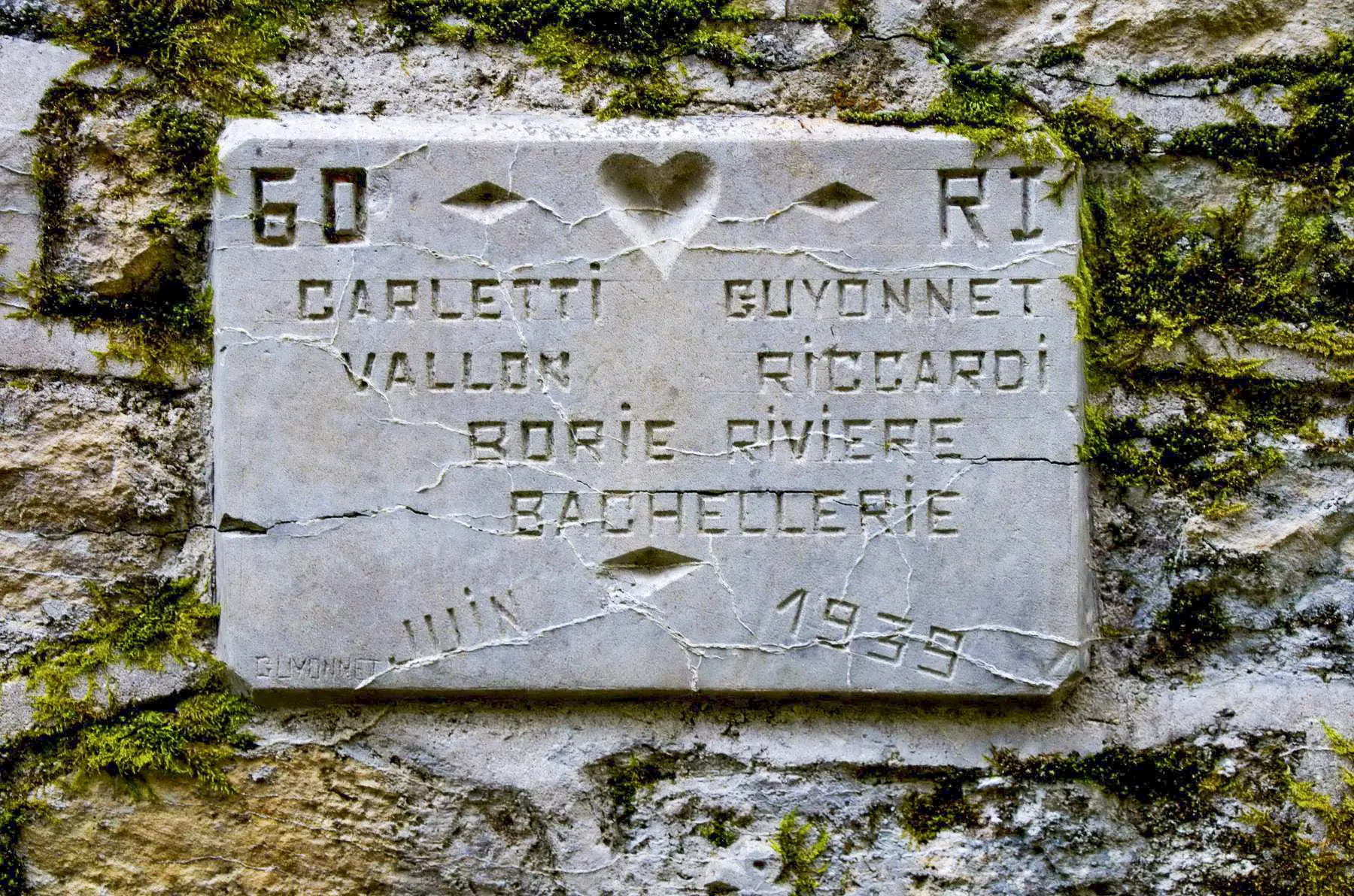 Ligne Maginot - GLASERBERG (ROUTE STRATéGIQUE) - (Infrastructure routiére) - (D) cartouche 60 RI : Carletti - Guyonnet - Vallon - Riccardi - Borie - Riviere -Bachellerie - Juin 1939