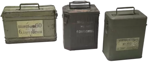 Ligne Maginot - Munition pour mortier de 60 mm FA mle 1935 (60 FA 35) - Les 3 types de caisses tactiques de 6 coups complets