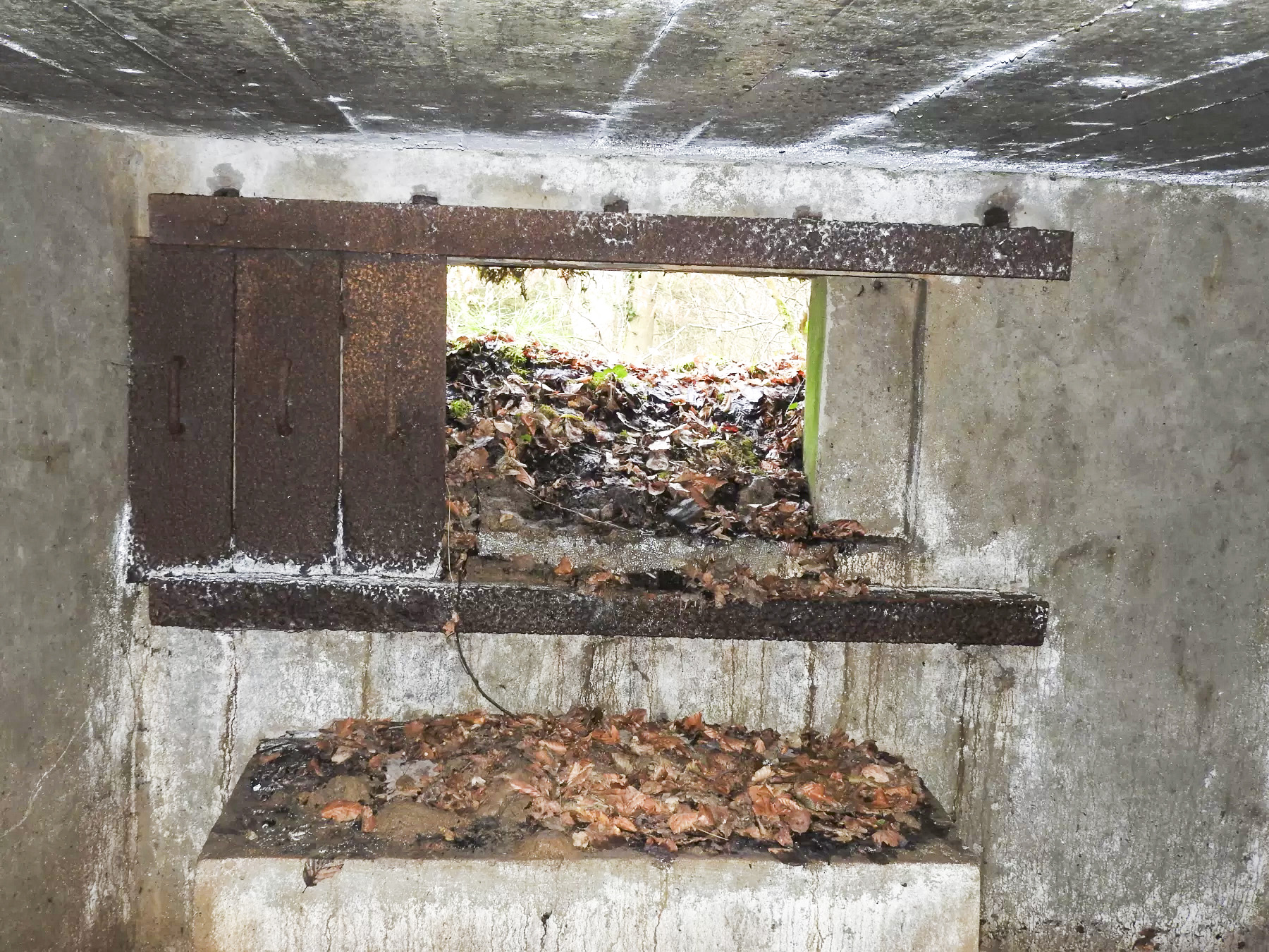 Ligne Maginot - KUHBRUCK OUEST - (Blockhaus pour canon) - Le créneau pour un canon anti-char. Une partie du bouclier est encore en place. - STENGER Mathieu