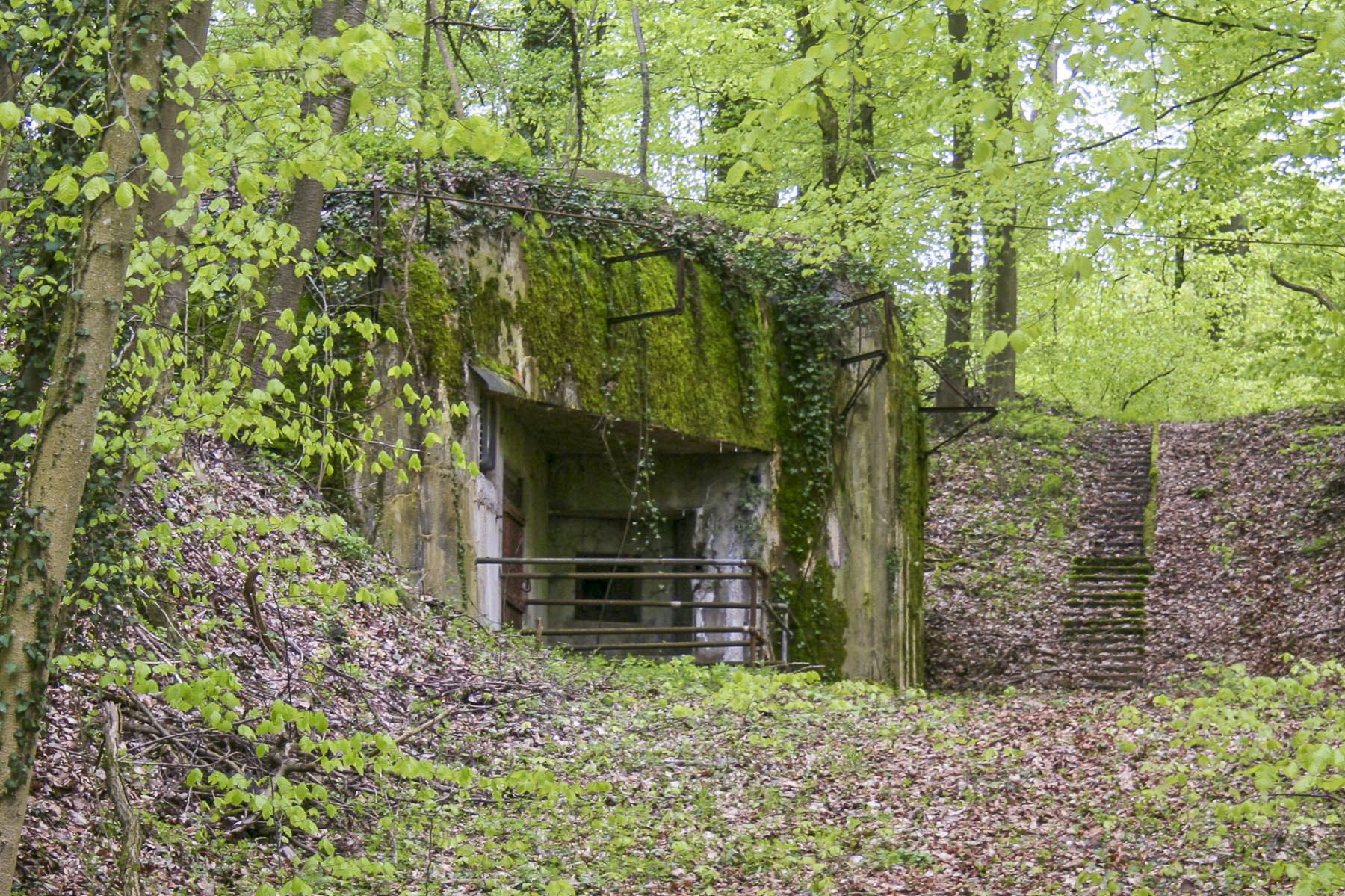Ligne Maginot - BOIS D'ESCHERANGE - X3 (QUARTIER KANFEN - I/169°RIF) - (Abri) - Coffre d'entrée droite.
Noter les supports d'antenne et l'escalier extérieur - Michel Teiten