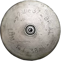 Ligne Maginot - Munitions de 47 mm utilisées dans la fortification - Marquages de culot de douille de 47mm Mle 1937 
Douille de 1938  en bronze d’aluminium (BRAL) 
