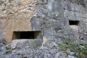 Ligne Maginot - ENROUYE - (Observatoire d'infanterie) - Les 2 créneaux.
Celui à droite probablement tirait sur la position. Celui à gauche devait être voué à l'observation de la route de Montgenèvre
