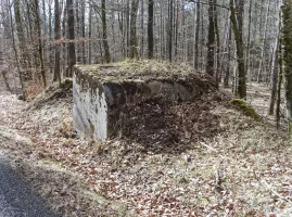 Ligne Maginot - WEIHERSTHAL NORD - (Blockhaus pour canon) - Vue  avant du bouclier, le créneau est recouvert de terre