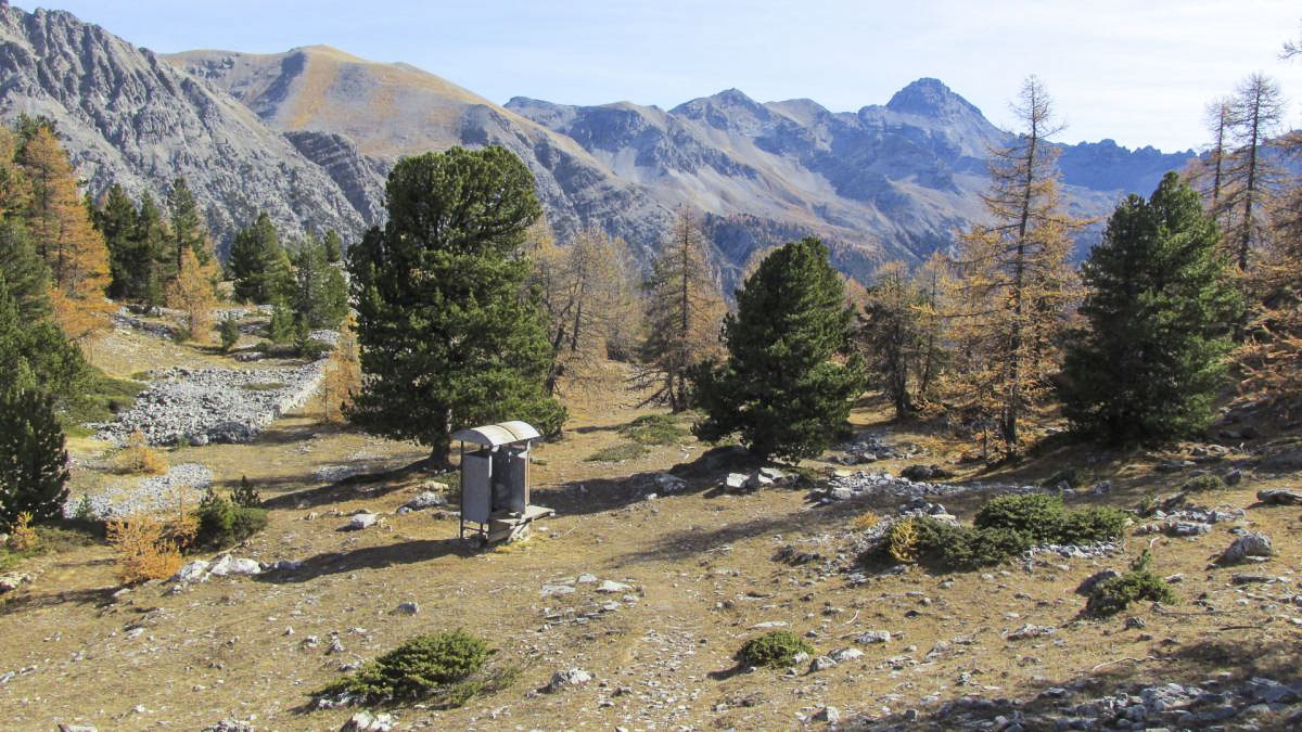 Ligne Maginot - LA LAUZETTE CENTRE (3° BIE / 154° RAP) - (Position d'artillerie préparée) - Latrines avec le pic de Rochebrune en fond de décor...