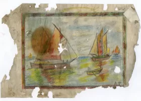 Ligne Maginot - COL DE BROUIS (CDB) - E01 - (Ouvrage d'infanterie) - Dessin d'un membre de l'équipage ornant le dos d'une porte, à priori de même facture que les peintures murales ornant l'ouvrage