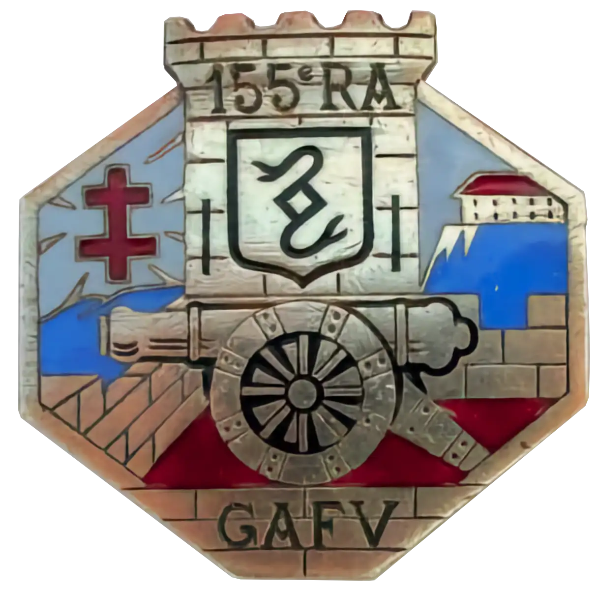 Ligne Maginot - Insigne du GAFV - Insigne du Groupe d'Artillerie de Forteresse des  Vosges (GAFV) servant l’artillerie du Secteur Fortifié des Vosges
