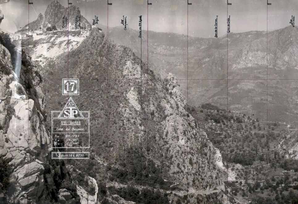 Ligne Maginot - SAINTE AGNES (SAG) - EO9 - (Ouvrage d'artillerie) - Extrait de la photo panoramique de l'observatoire d'artillerie de la Cime de Biançon donnant une vue directe sur l'ouvrage de Saint Agnes - STP