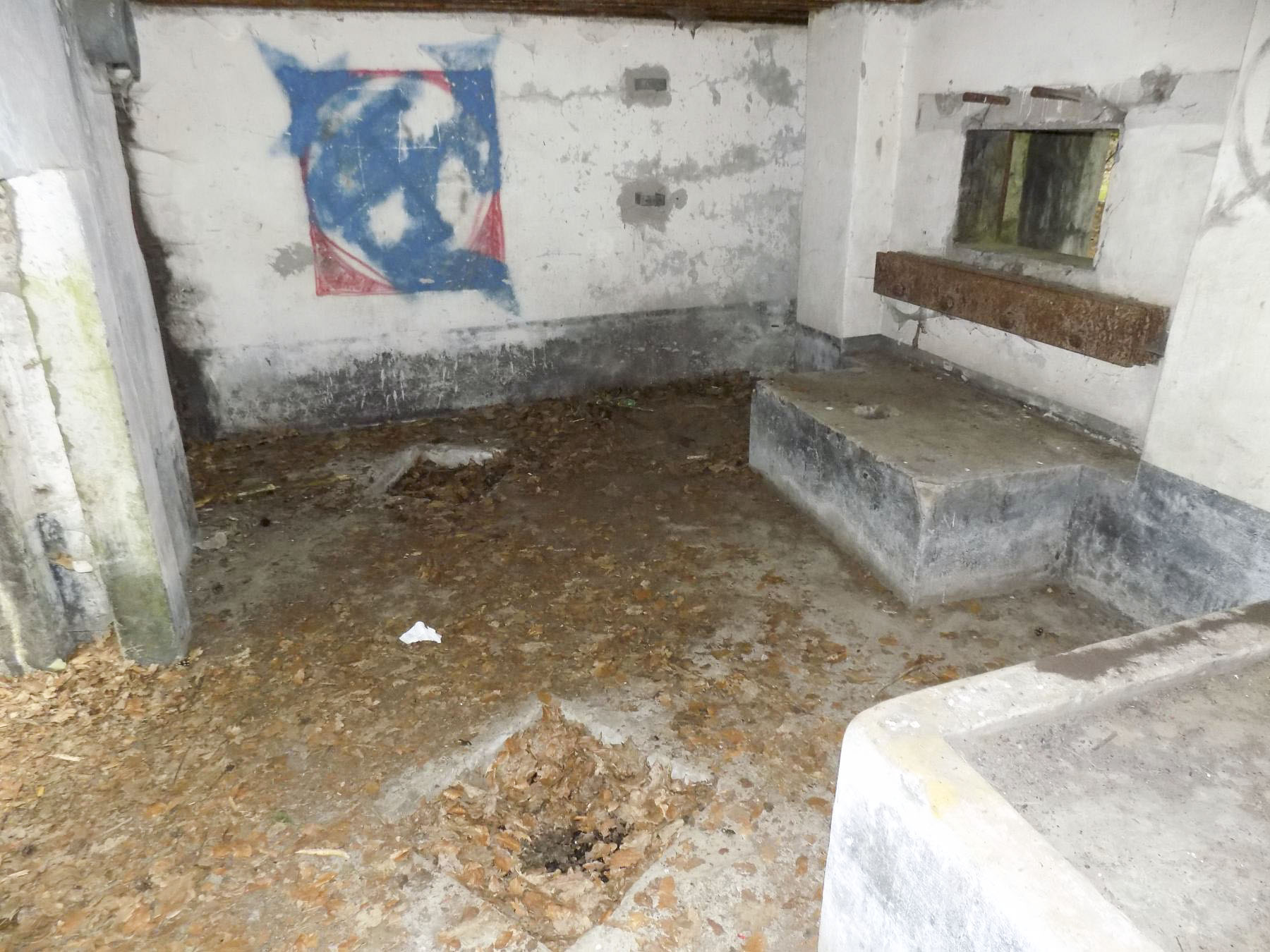 Ligne Maginot - HANAU 1 - (Blockhaus pour canon) - Emplacement du canon avec réservations pour les bêches d'encrage de celui ci - J.Luc