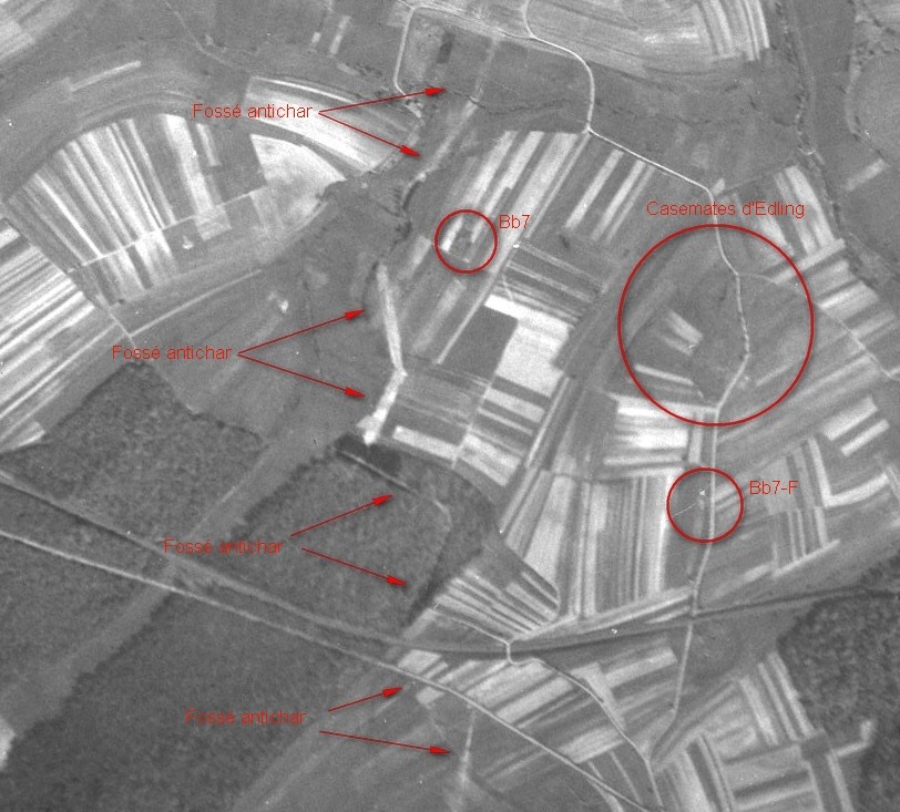 Ligne Maginot - EDLING NORD - C60 - (Casemate d'infanterie - Simple) - Le fosse antichar en 1948 - IGN - Géoportail 1948
